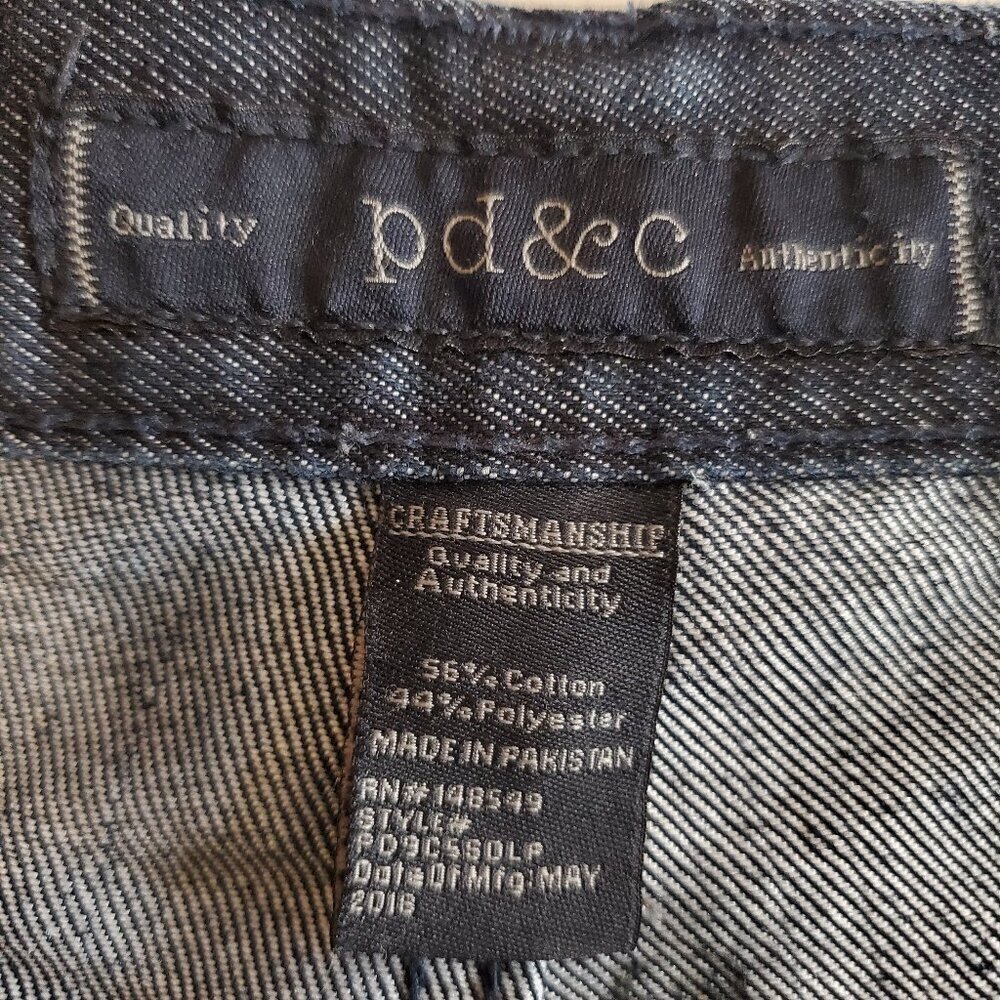 PD&C Mens Distressed Blue Jeans Slim Straight Dark Wash 5-Pocket - Picture 2 of 11